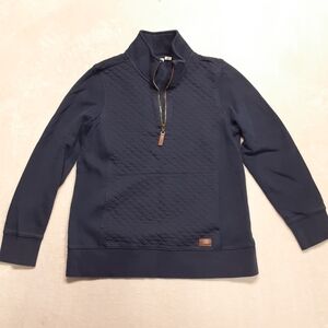 Women's L.L.Bean Quilted Quarter-Zip Pullover Sweater Med. Reg. Navy Pockets